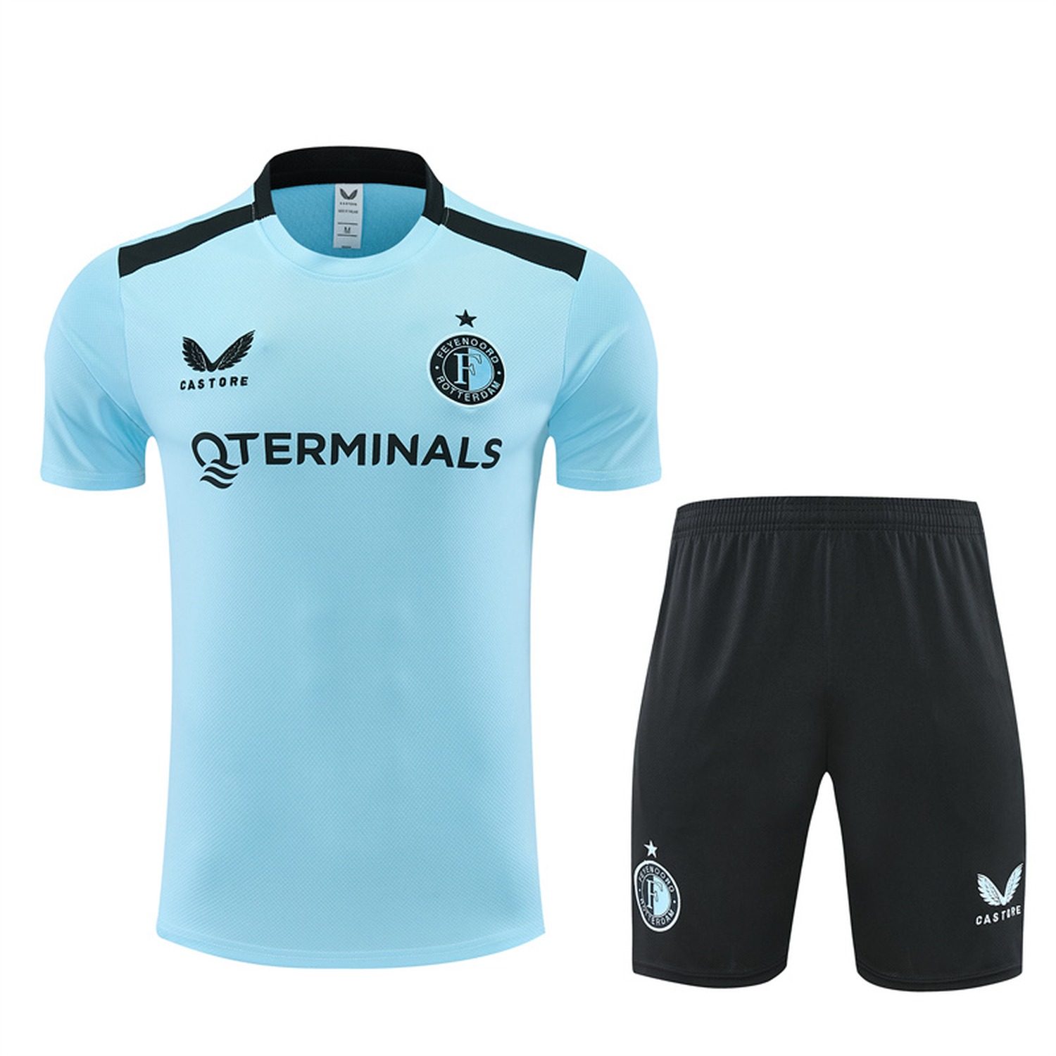 Feyenoord 26-27 Short-Sleeve Training Set - Light Blue Top & Black Shorts - JerseysGala