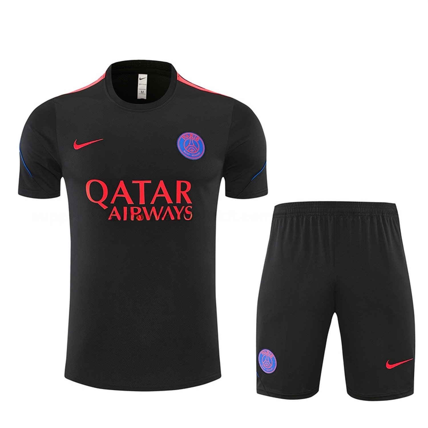 Paris Saint-Germain PSG 26-27 Short-Sleeve Training Set - Black Top & Black Shorts - JerseysGala