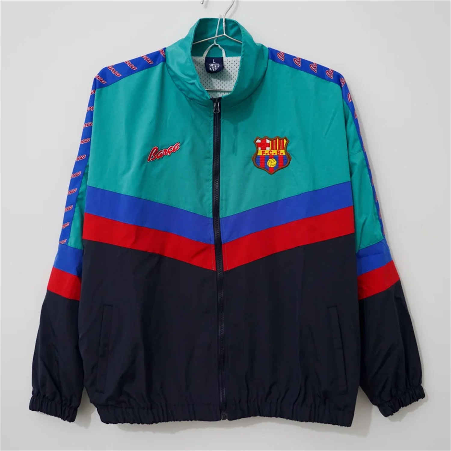 Retro Barcelona 1995-97 Windbreaker Jacket - Cyan And Black - JerseysGala