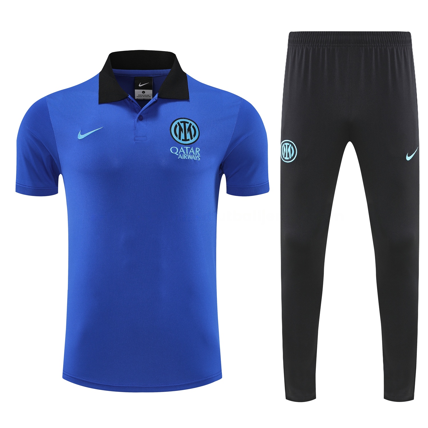 Inter Milan 25-26 POLO Short-Sleeve Training Set - Ocean Blue Top and Black Pants - JerseysGala