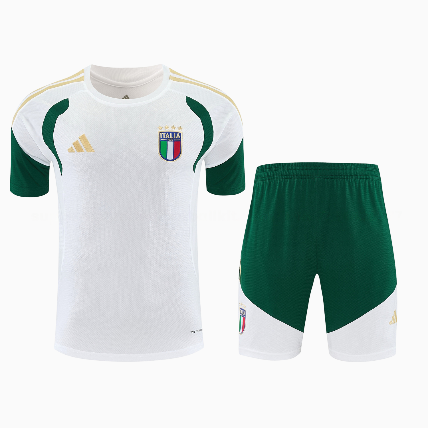 Italy 2026 Short-Sleeve Training Set - White With Green Accents Top & Green With White Pants - JerseysGala