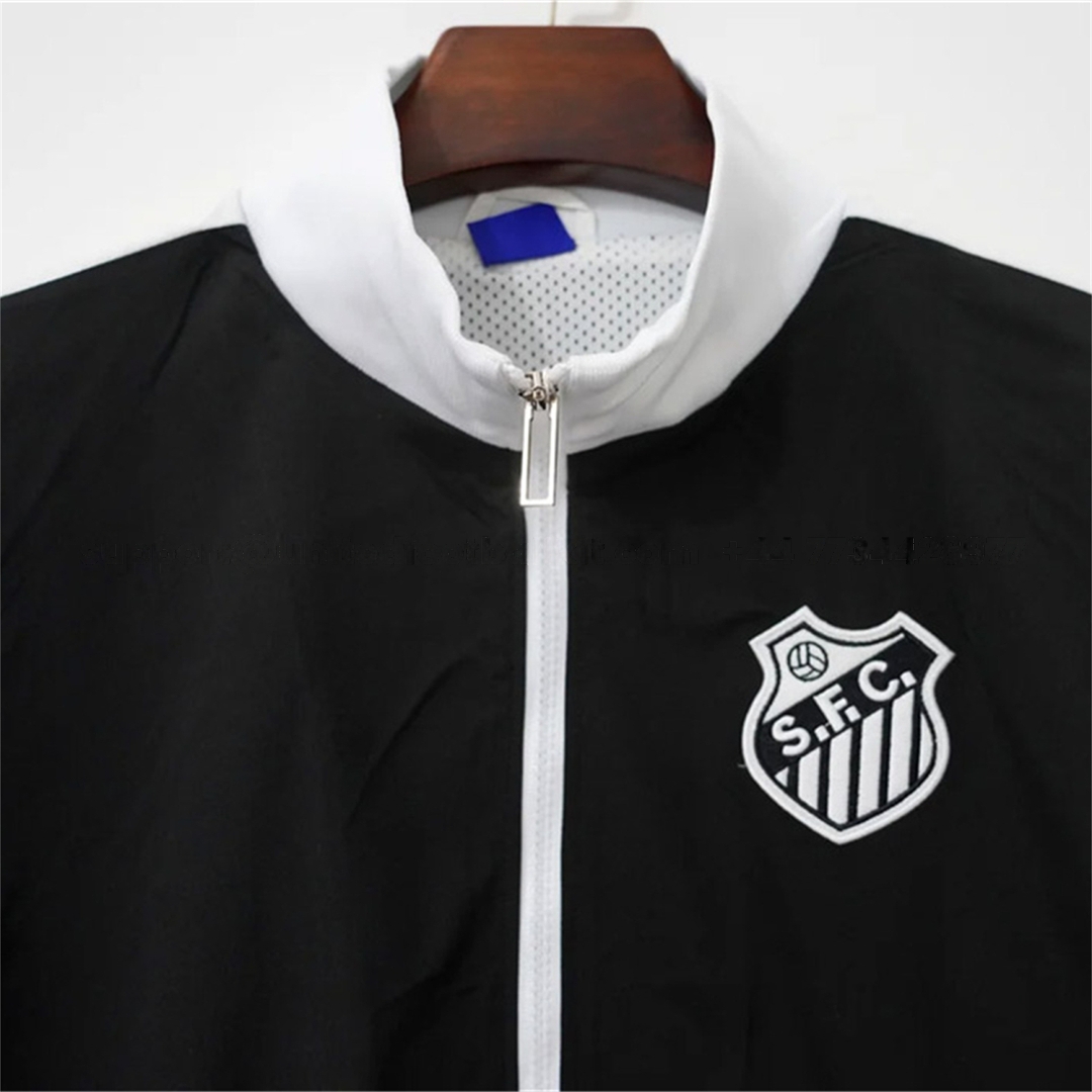 Santos 26-27 Black With White Edges Windbreaker Jacket - JerseysGala