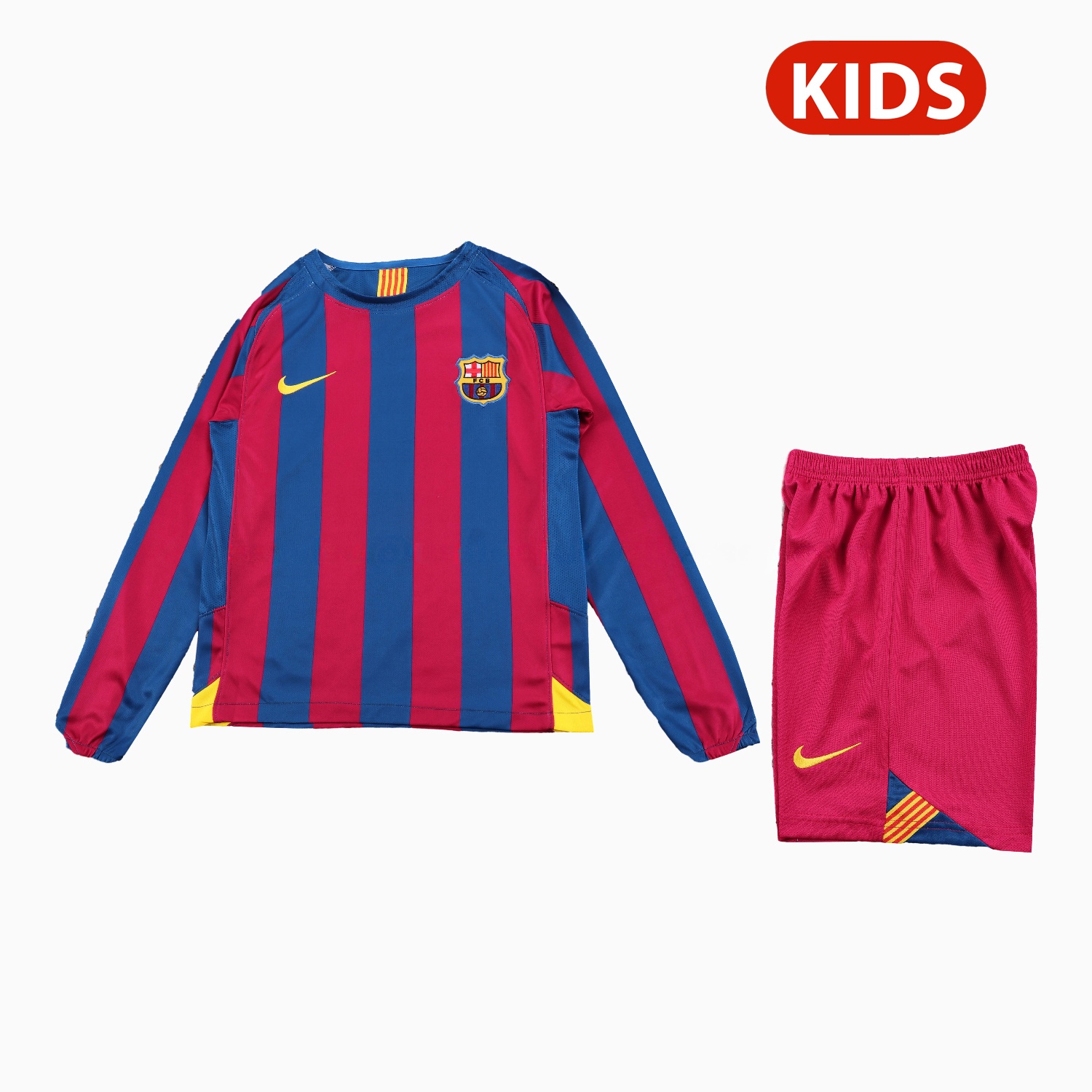Retro Barcelona 2005-06 Home Long Sleeve Kids Kit - JerseysGala