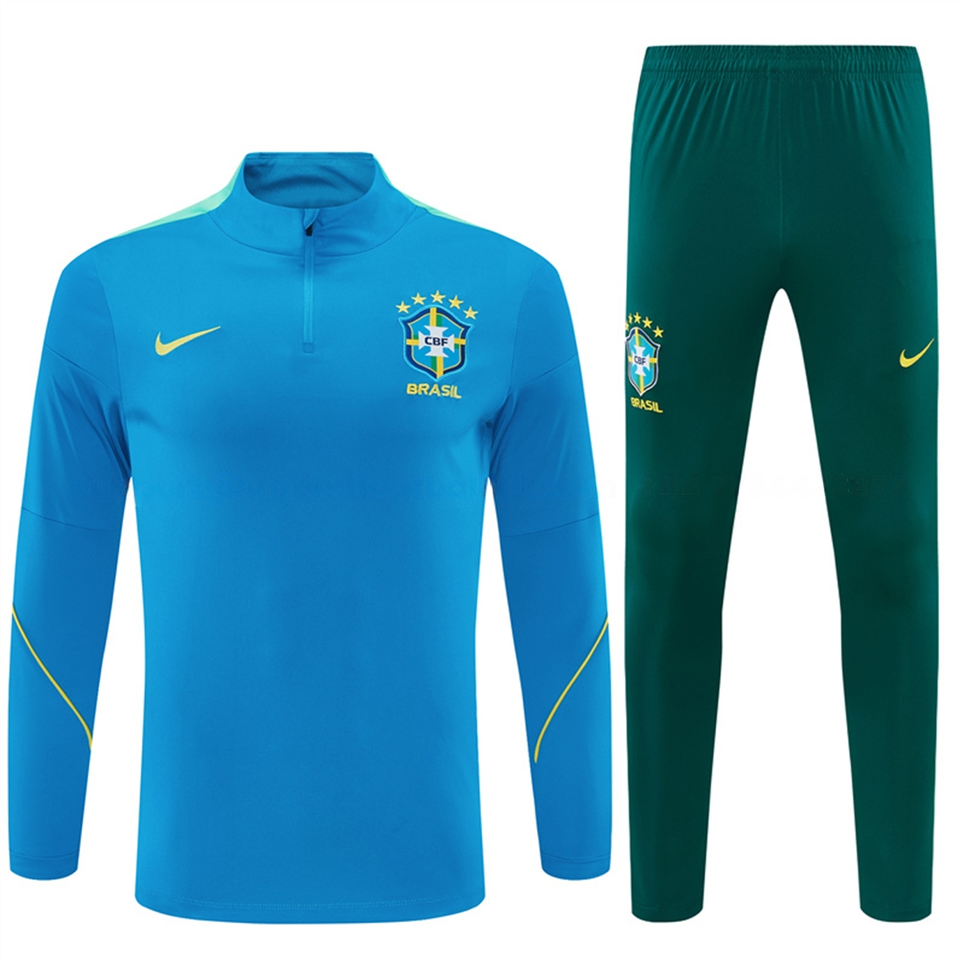 Brazil 2026 Long Sleeve Training Set - Sky Blue Top & Dark Green Pants - JerseysGala