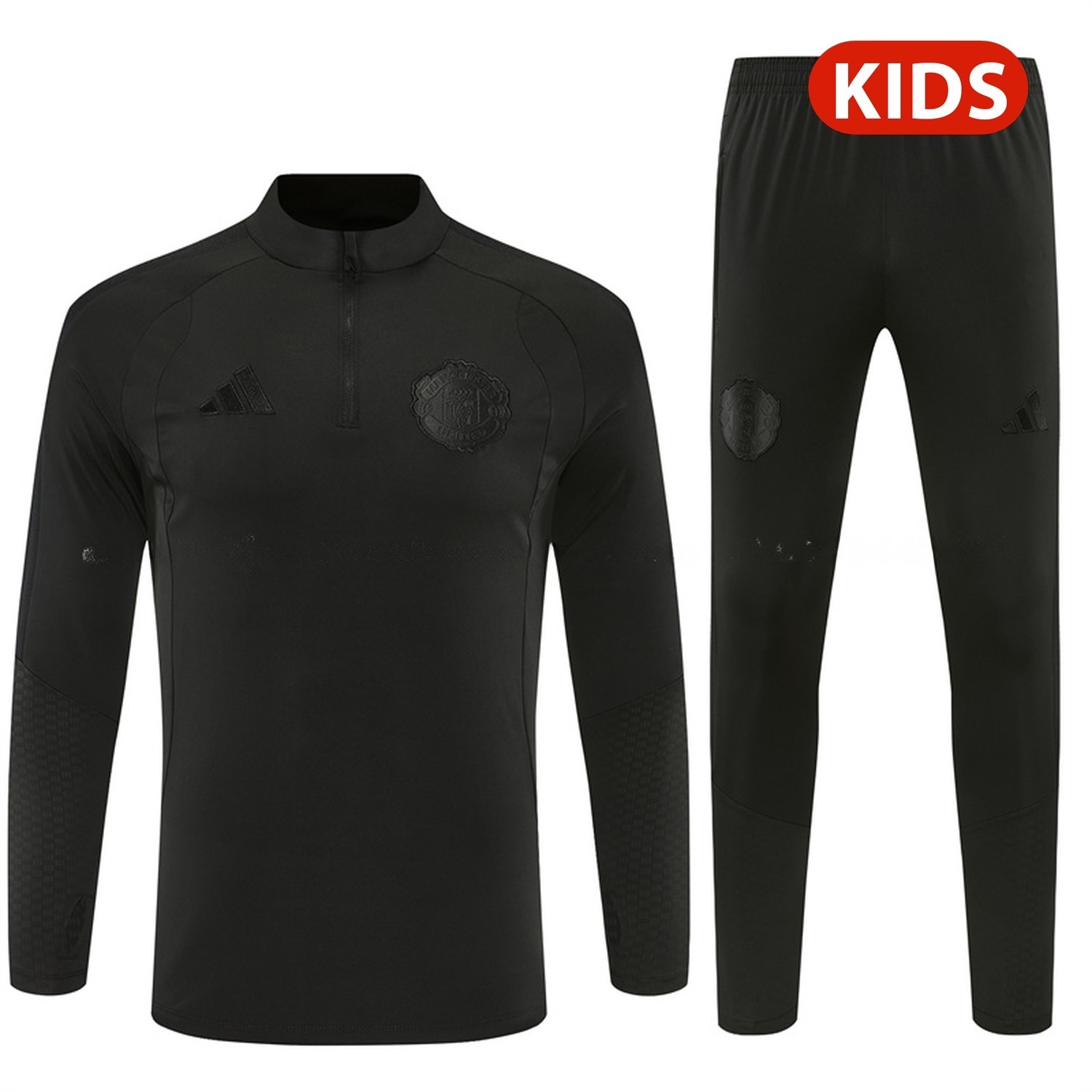 Manchester United 26-27 Kids Long Sleeve Training Set - Pure Black Top & Pure Black Pants - JerseysGala