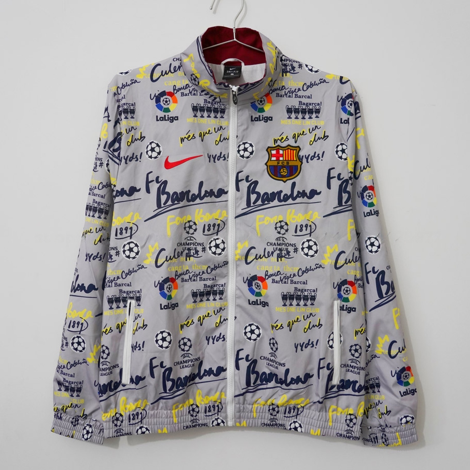 Barcelona 26-27 Barca Fonts Windbreaker Jacket - Grey - JerseysGala
