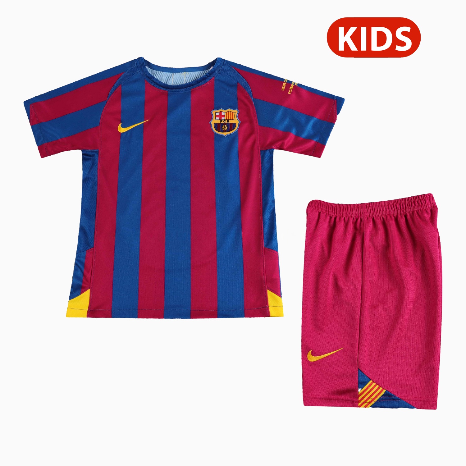 Retro Barcelona 2005-06 Home Stadium Kids Kit - Champions League Version - JerseysGala