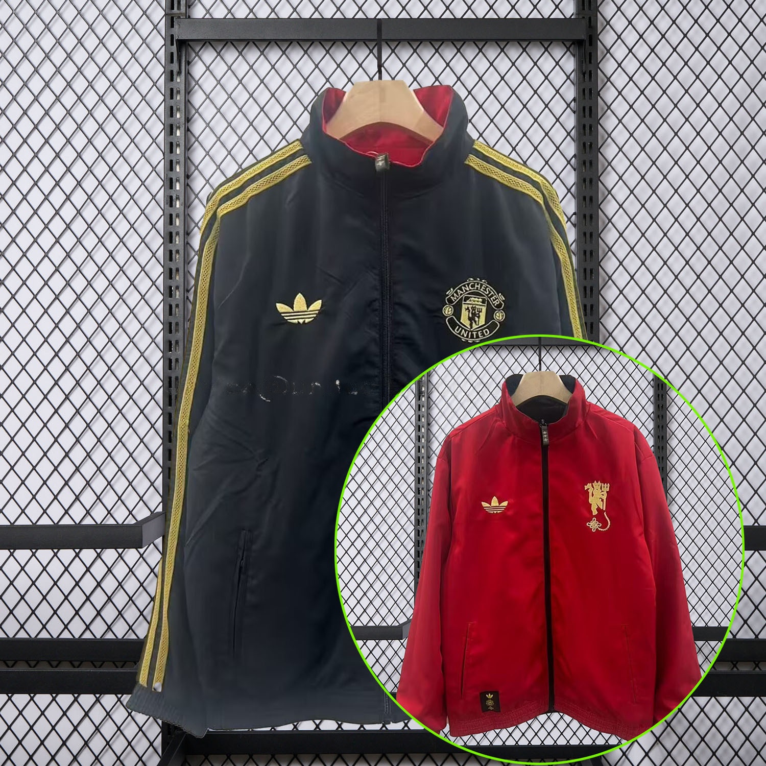 Manchester United 25-26 Double Sided Reversible Windbreaker - Black & Red - JerseysGala