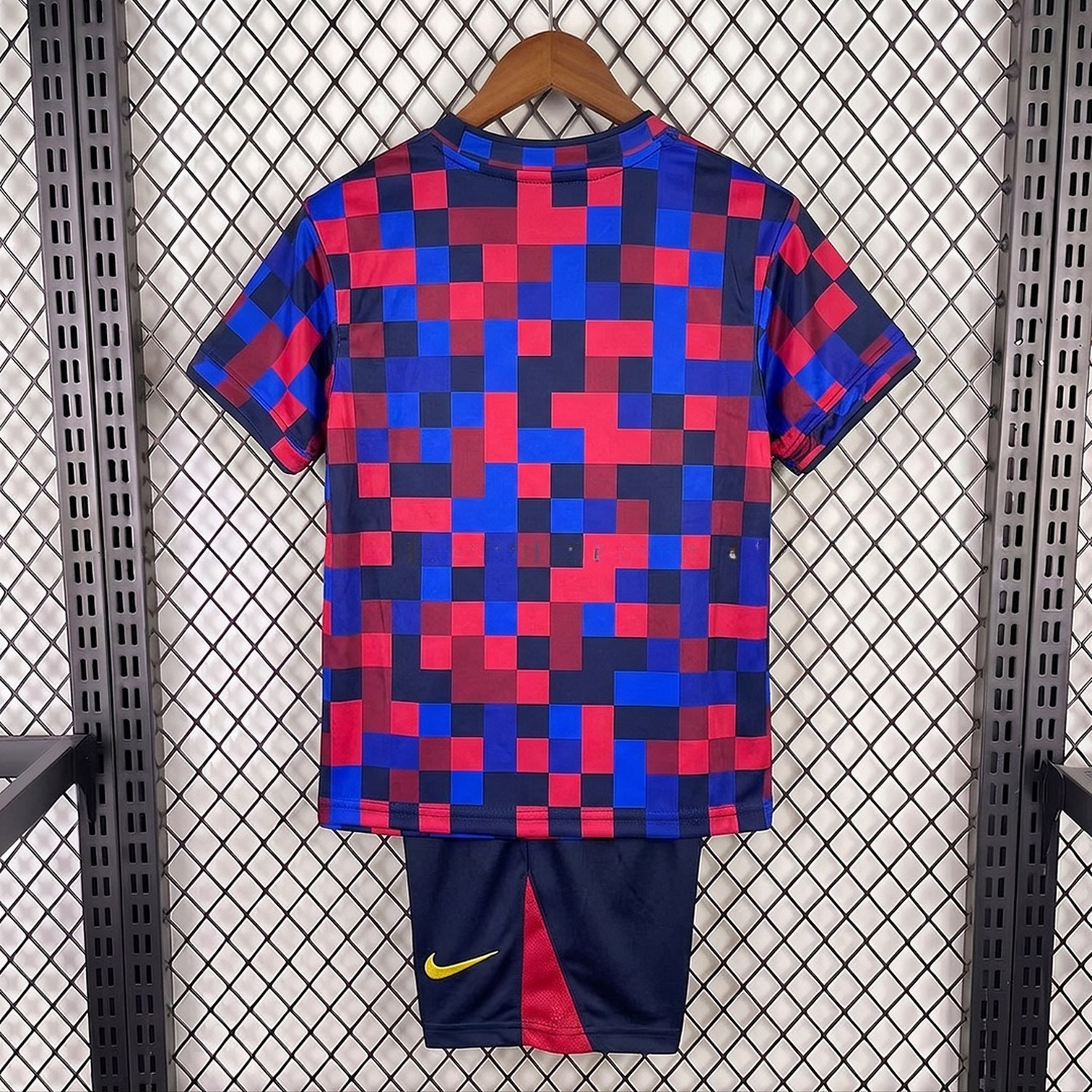 Barcelona 26-27 Red Blue Lattice Pre-Match Kids Kit - JerseysGala