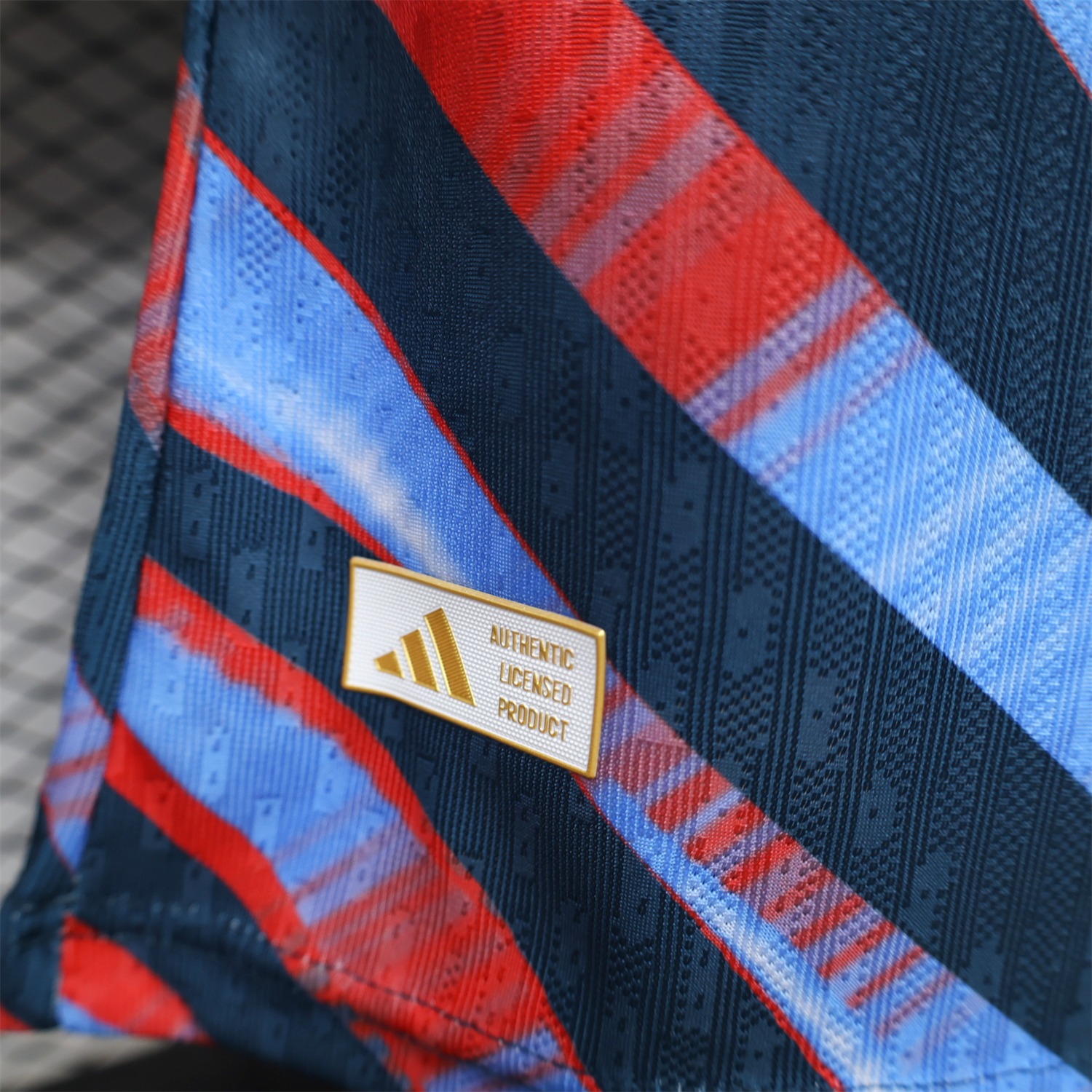 Arsenal 26-27 Red Blue Teal Diagonal Stripes Pre-Match Jersey - Player Version - JerseysGala