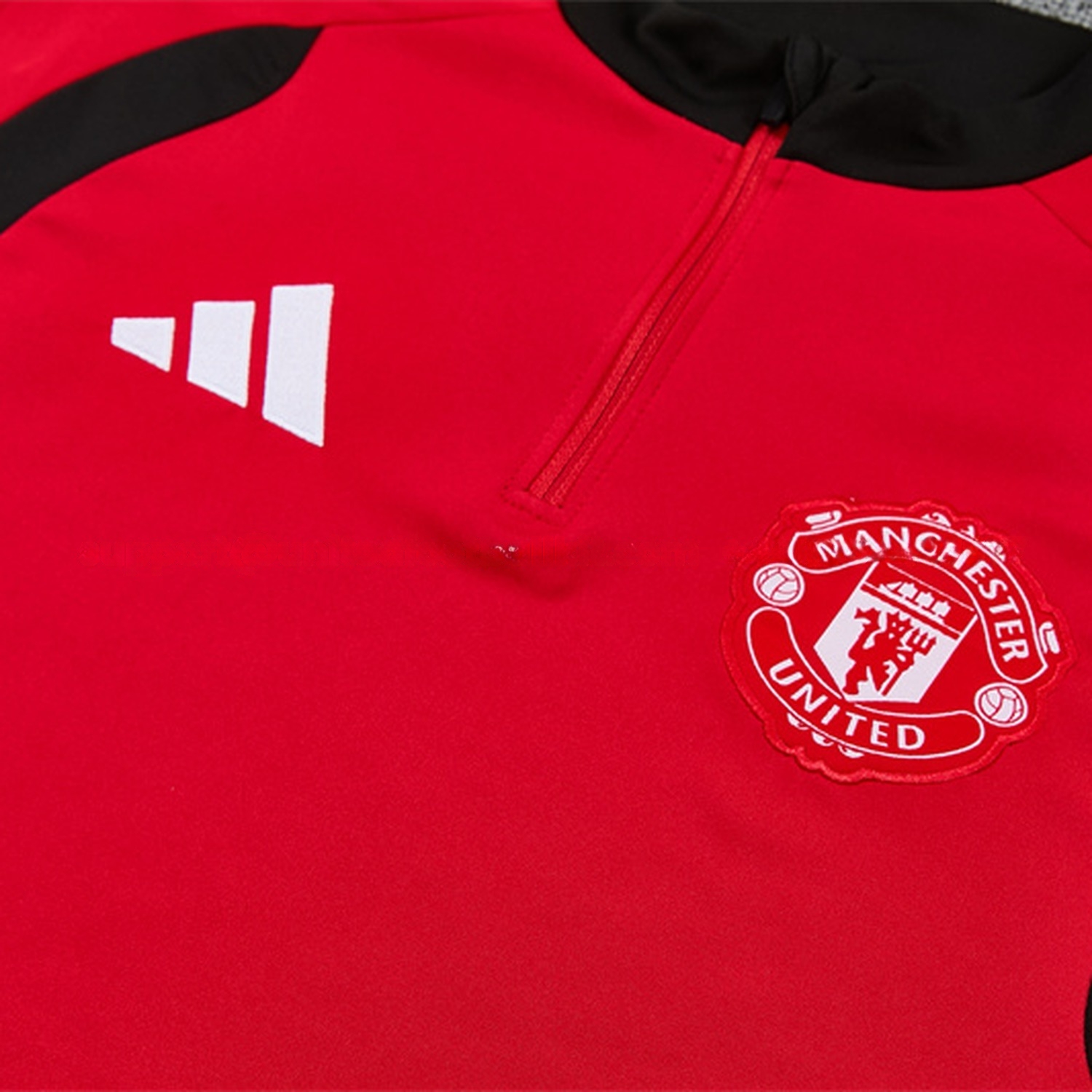 Manchester United 26-27 Black Collar Long Sleeve Training Set - Red Top & Black Pants - JerseysGala