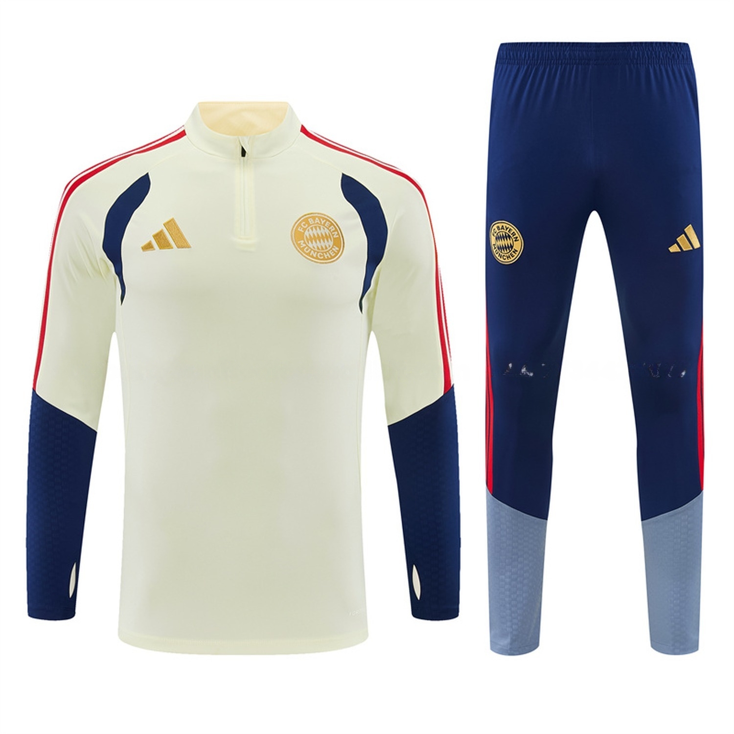 Bayern Munich 26-27 Long Sleeve Training Set - Cream Top & Deep Blue Pants - JerseysGala