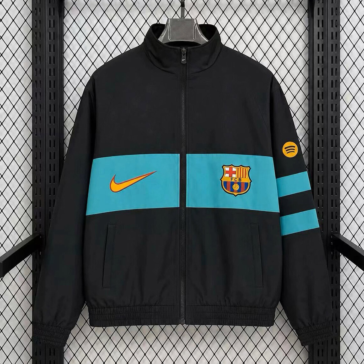 Barcelona 26-27 Third Windbreaker Jacket - Black With Mint Green - JerseysGala
