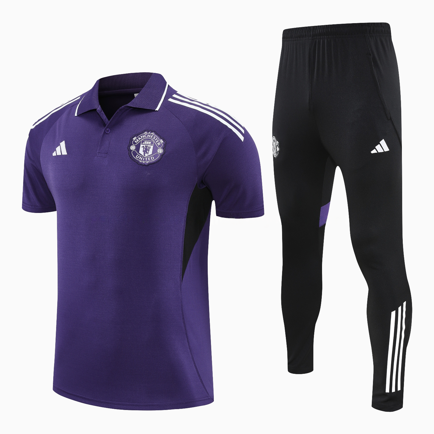 Manchester United 25-26 POLO Short-Sleeve Training Set - Purple Top and Black Pants - JerseysGala