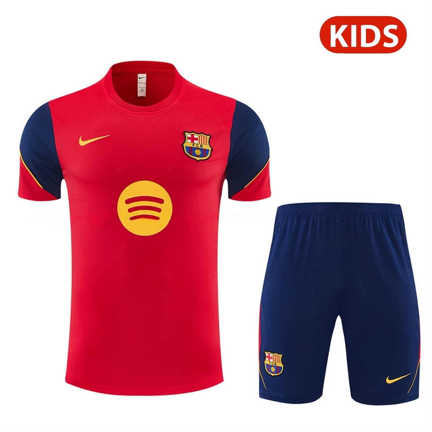 Barcelona 26-27 Kids Short-Sleeve Training Set - Red Top & Deep Blue Shorts - JerseysGala