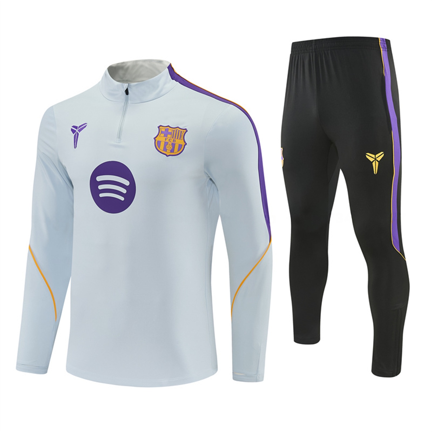 Barcelona 26-27 Long Sleeves Training Set - Light Grey Top & Black Pants - JerseysGala