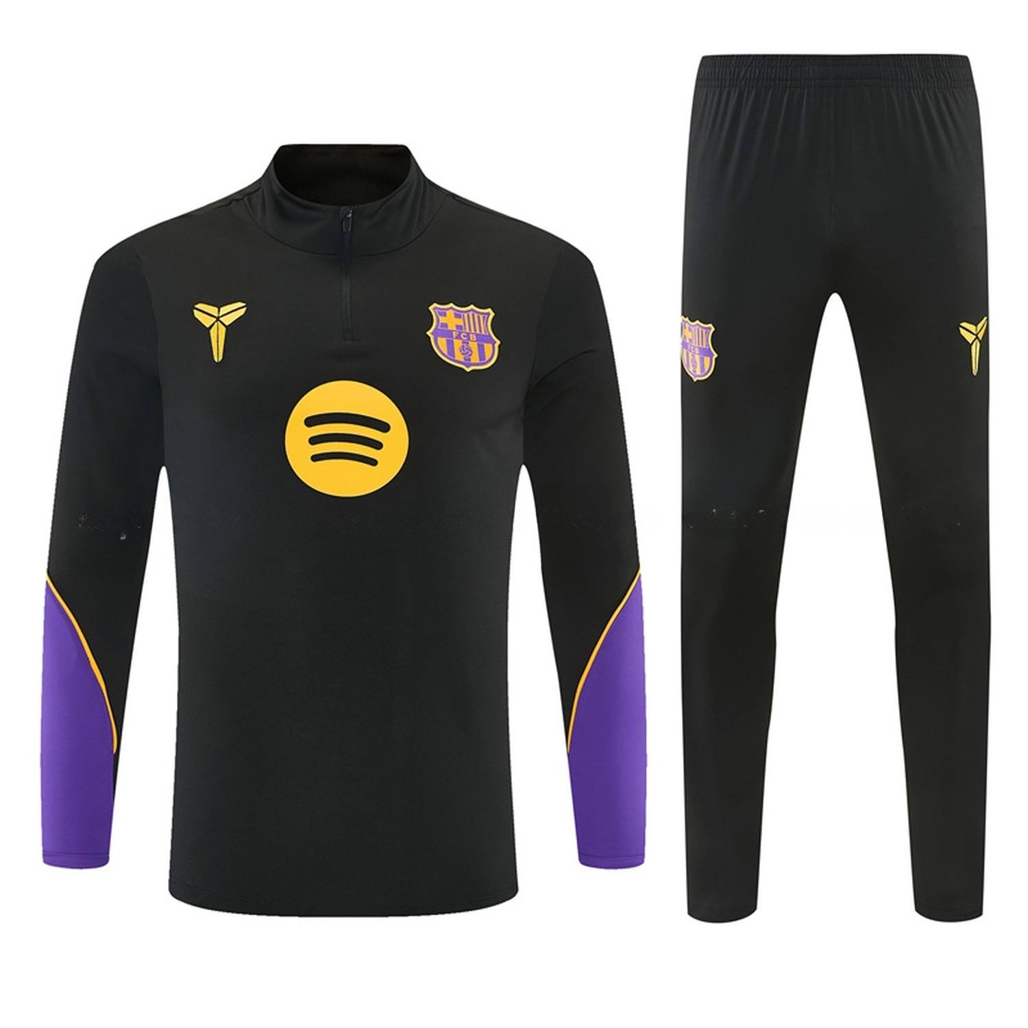 Barcelona 26-27 Purple Trim Long Sleeve Training Set - Black Top & Black Pants - JerseysGala