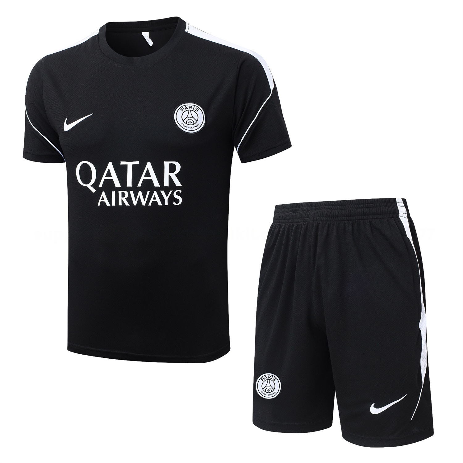Paris Saint-Germain PSG 26-27 Short-Sleeve Training Set - White Border Black Top & Shorts - JerseysGala