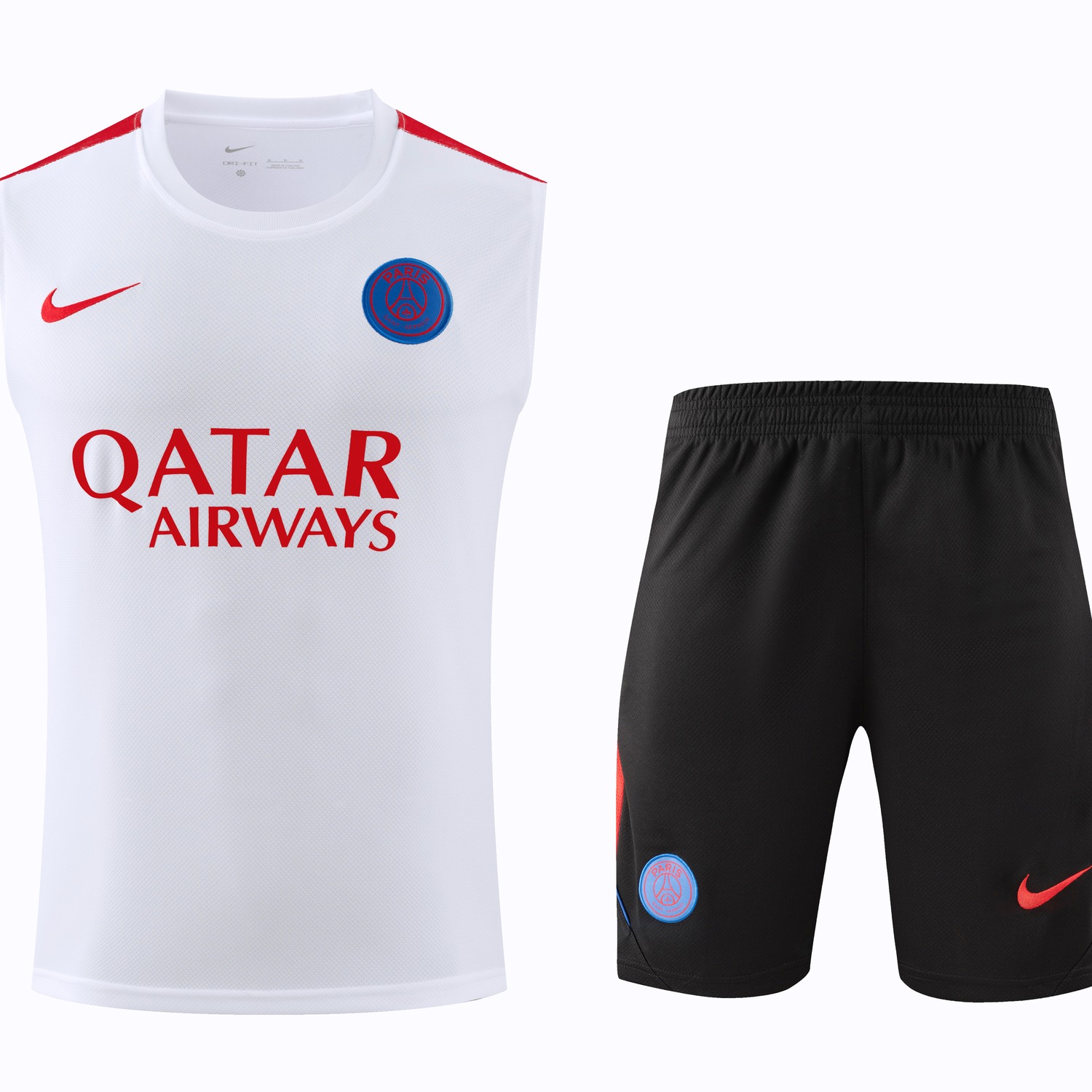 Paris Saint-Germain PSG 26-27 Vest Training Set - White With Red Accents Vest and Black Shorts - JerseysGala