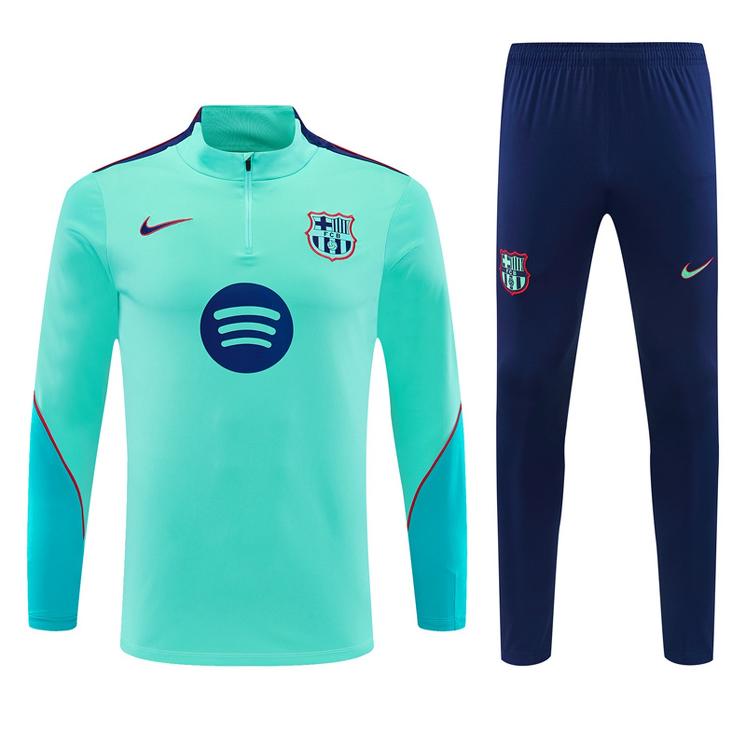 Barcelona 26-27 Kids Long Sleeve Training Set - Mint Green Top & Deep Blue Pants - JerseysGala