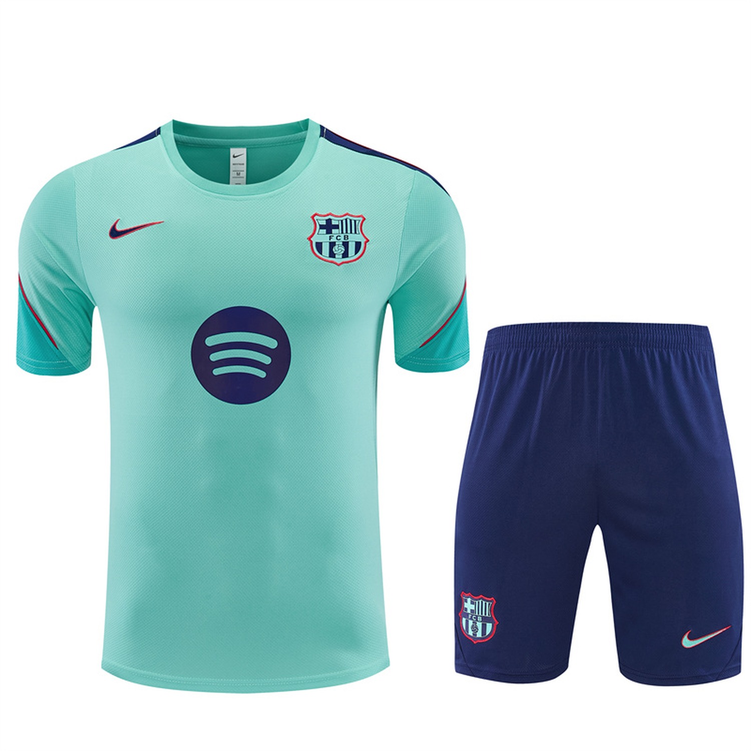 Barcelona 26-27 Short-Sleeve Training Set - Mint Green Top & Deep Blue Shorts - JerseysGala