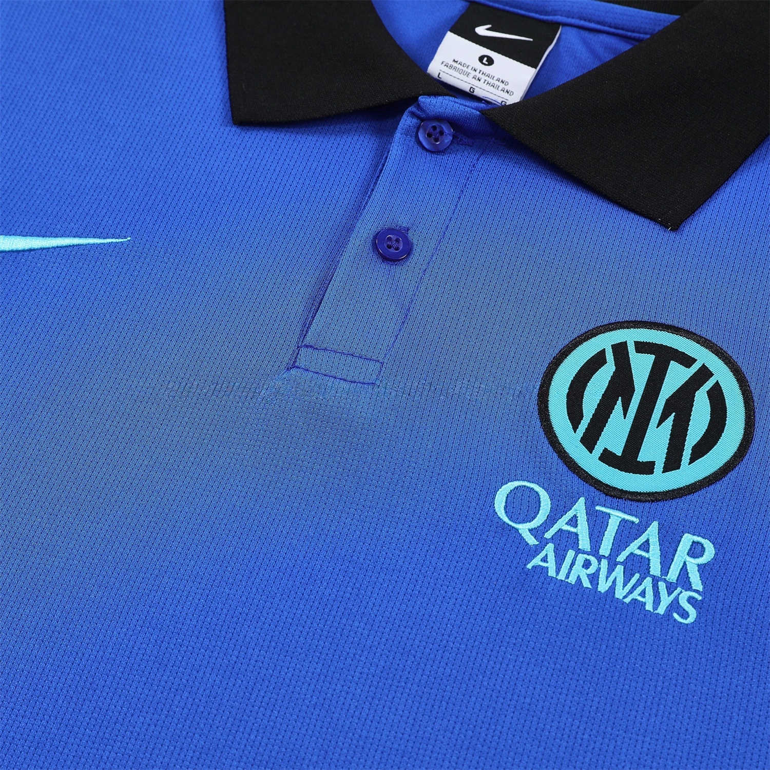 Inter Milan 25-26 POLO Short-Sleeve Training Set - Ocean Blue Top and Black Pants - JerseysGala