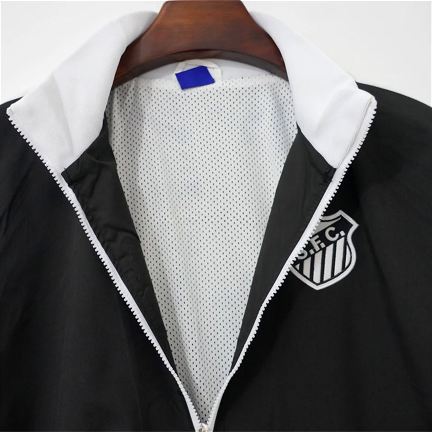 Santos 26-27 Black With White Edges Windbreaker Jacket - JerseysGala