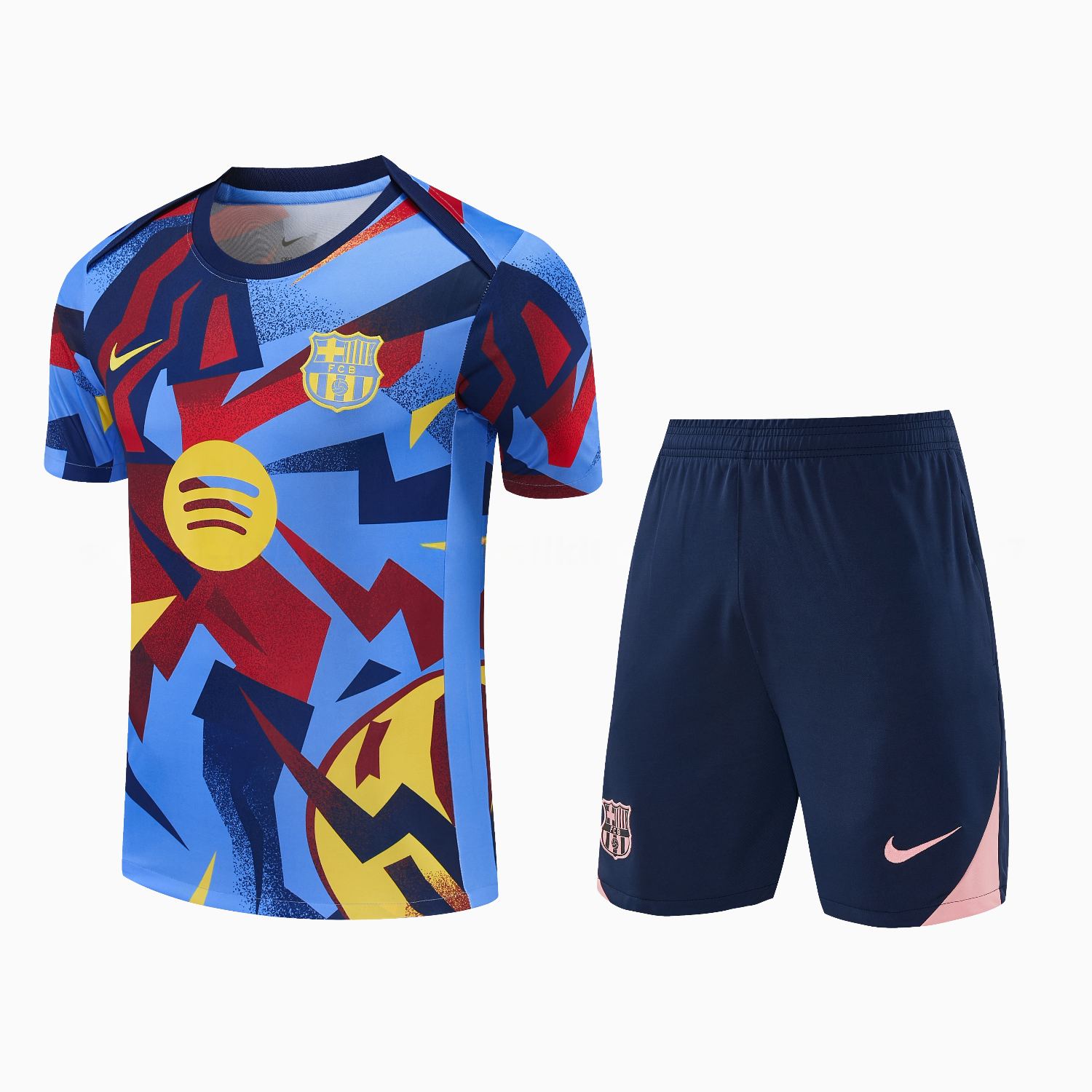 Barcelona 25-26 Short-Sleeve Training Set - Colors Top & Dark Blue With A Small Pink Detail Pants - JerseysGala