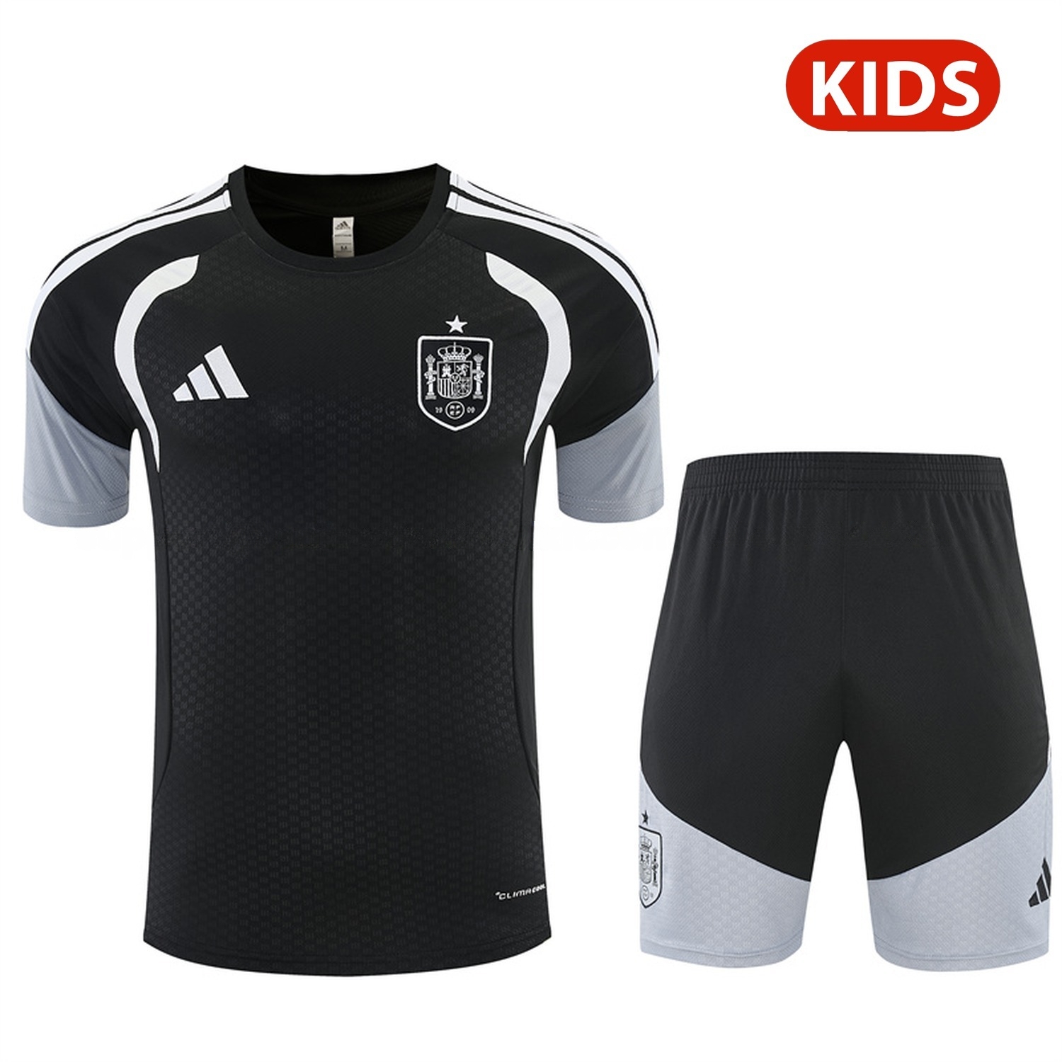 Spain 2026 Kids Short-Sleeve Training Set - Black Top & Black Shorts - JerseysGala