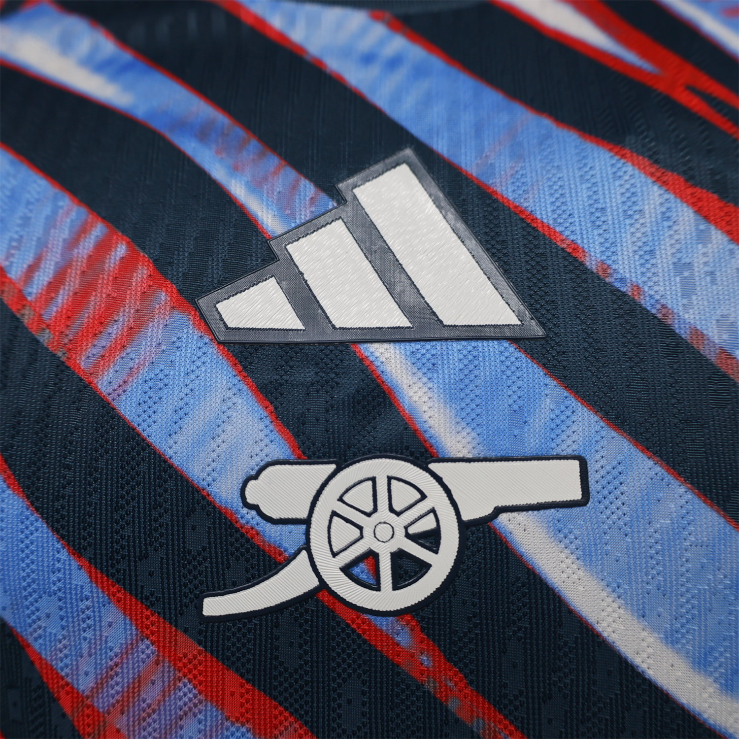 Arsenal 26-27 Red Blue Teal Diagonal Stripes Pre-Match Jersey - Player Version - JerseysGala