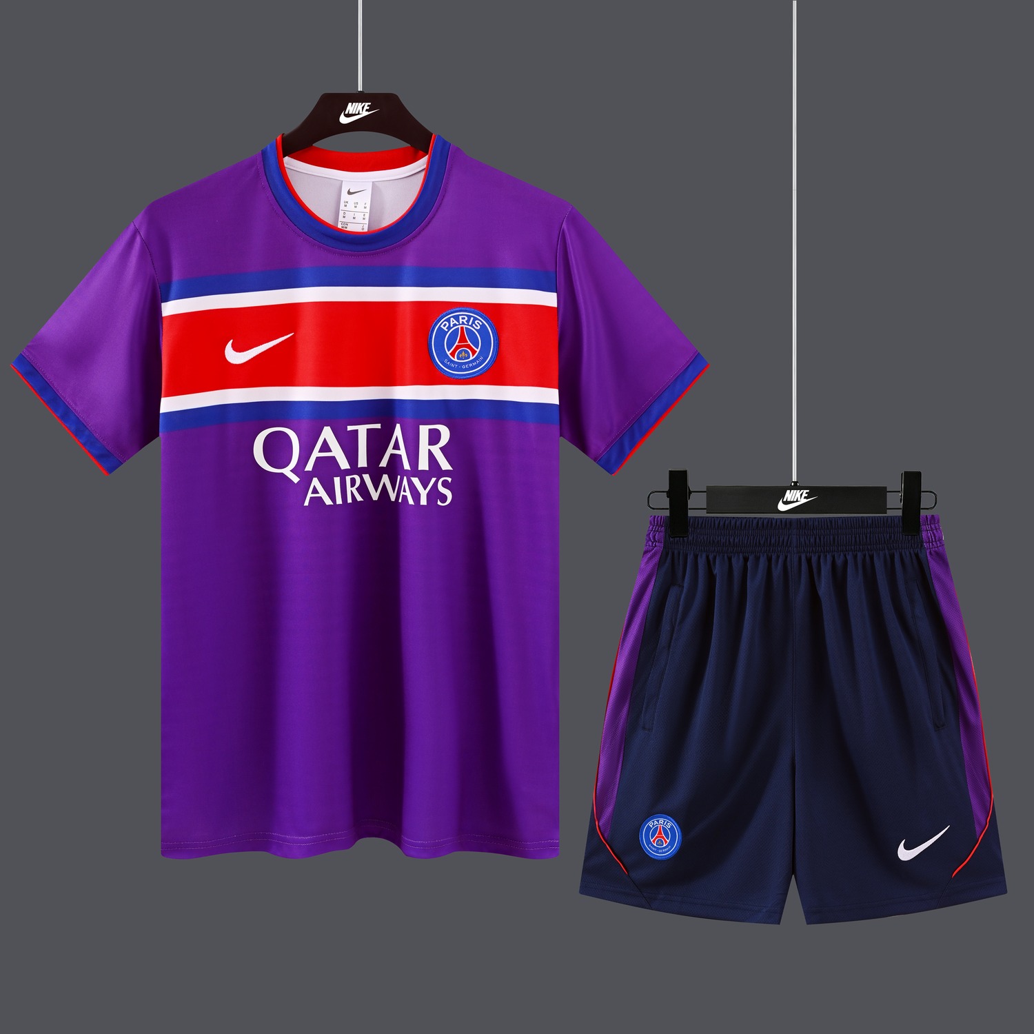 Paris Saint-Germain PSG 26-27 Purple Special Short-Sleeve Training Set - Purple Top & Deep Blue Shorts - JerseysGala