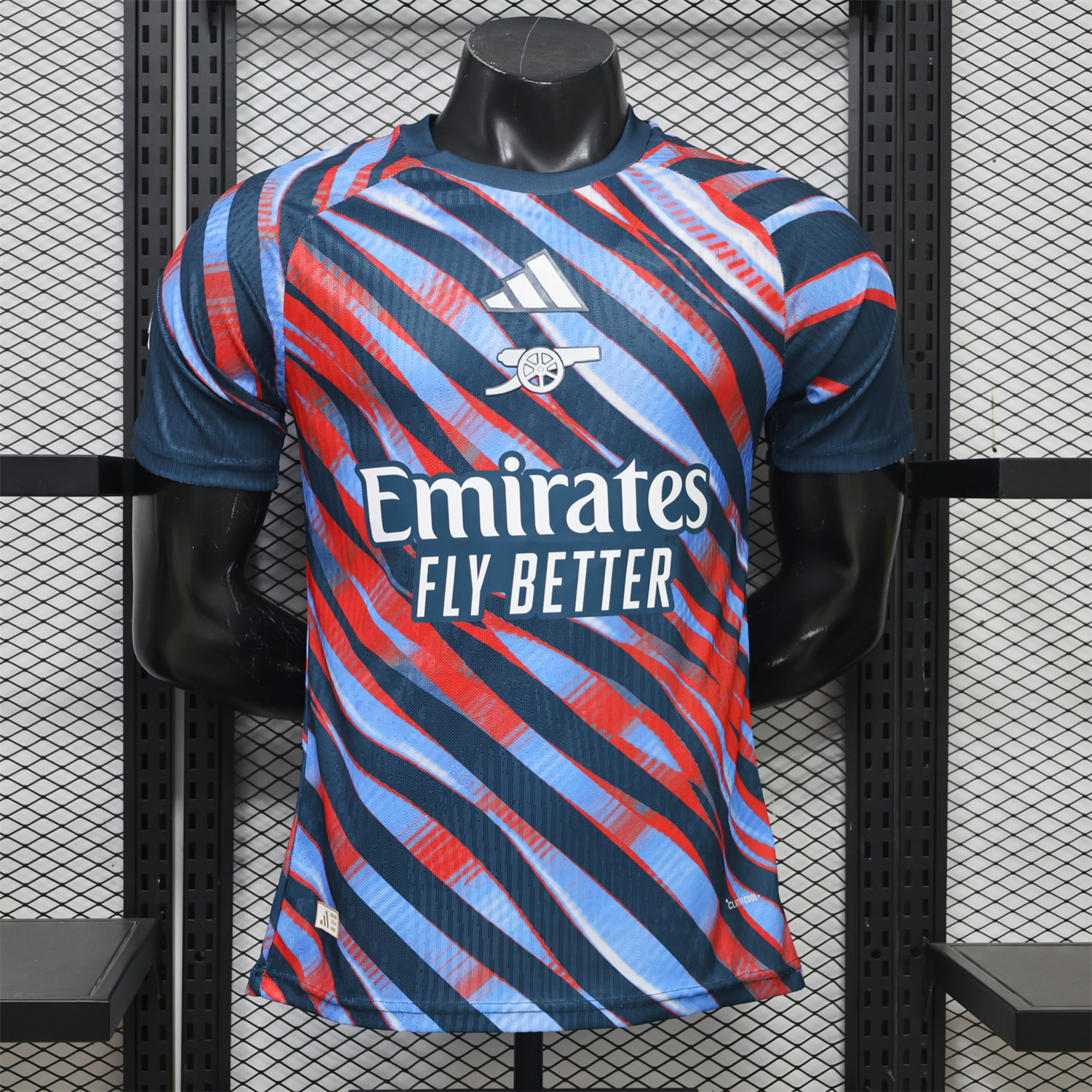 Arsenal 26-27 Red Blue Teal Diagonal Stripes Pre-Match Jersey - Player Version - JerseysGala