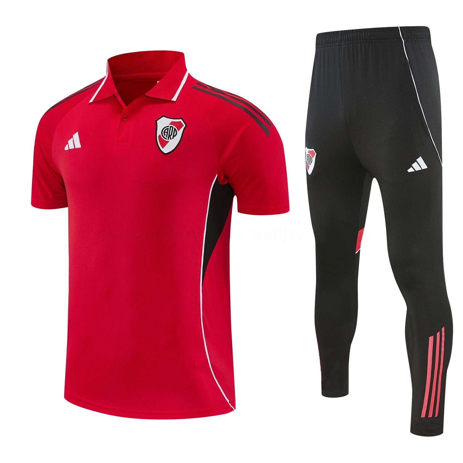 River Plate 25-26 POLO Short-Sleeve Training Set - Red Top and Black Pants - JerseysGala