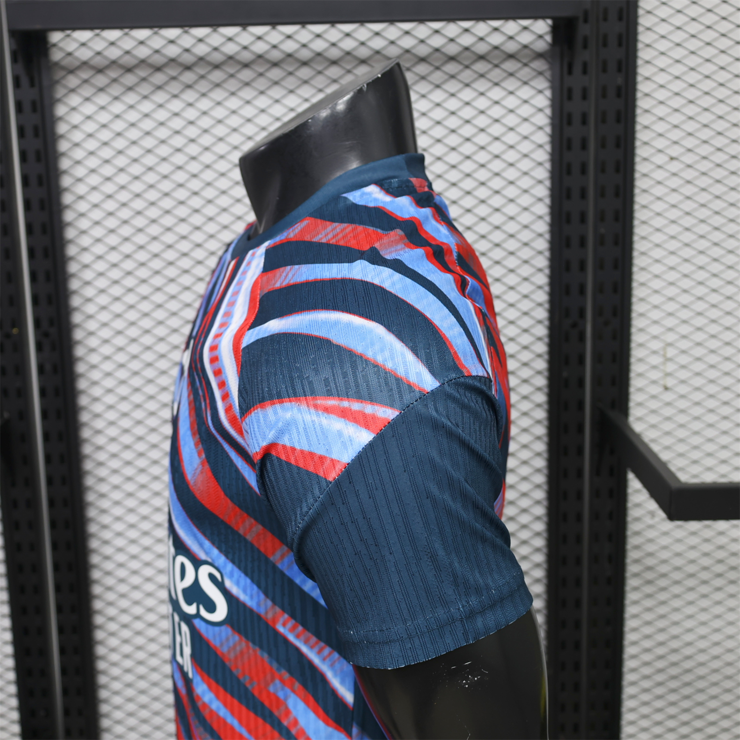 Arsenal 26-27 Red Blue Teal Diagonal Stripes Pre-Match Jersey - Player Version - JerseysGala