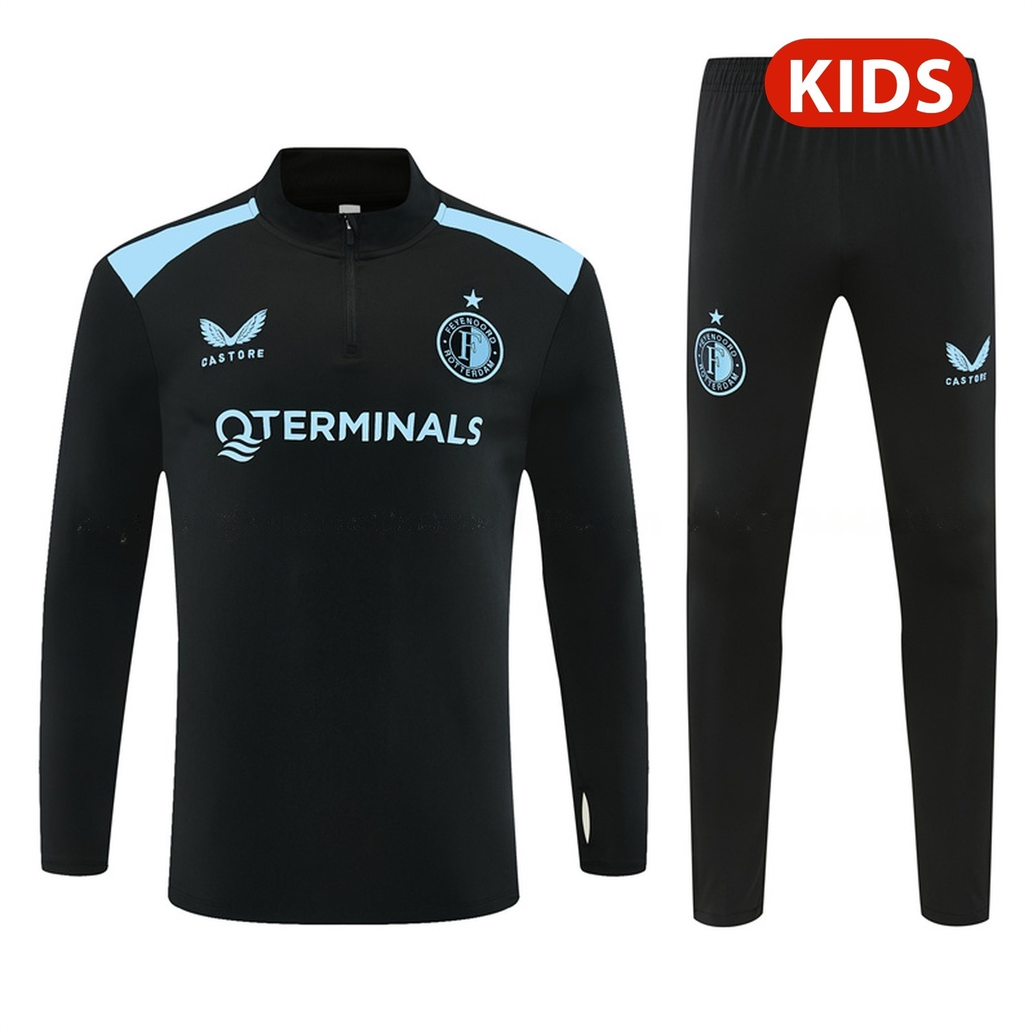 Feyenoord 26-27 Kids Long Sleeve Training Set - Black Top & Black Pants - JerseysGala