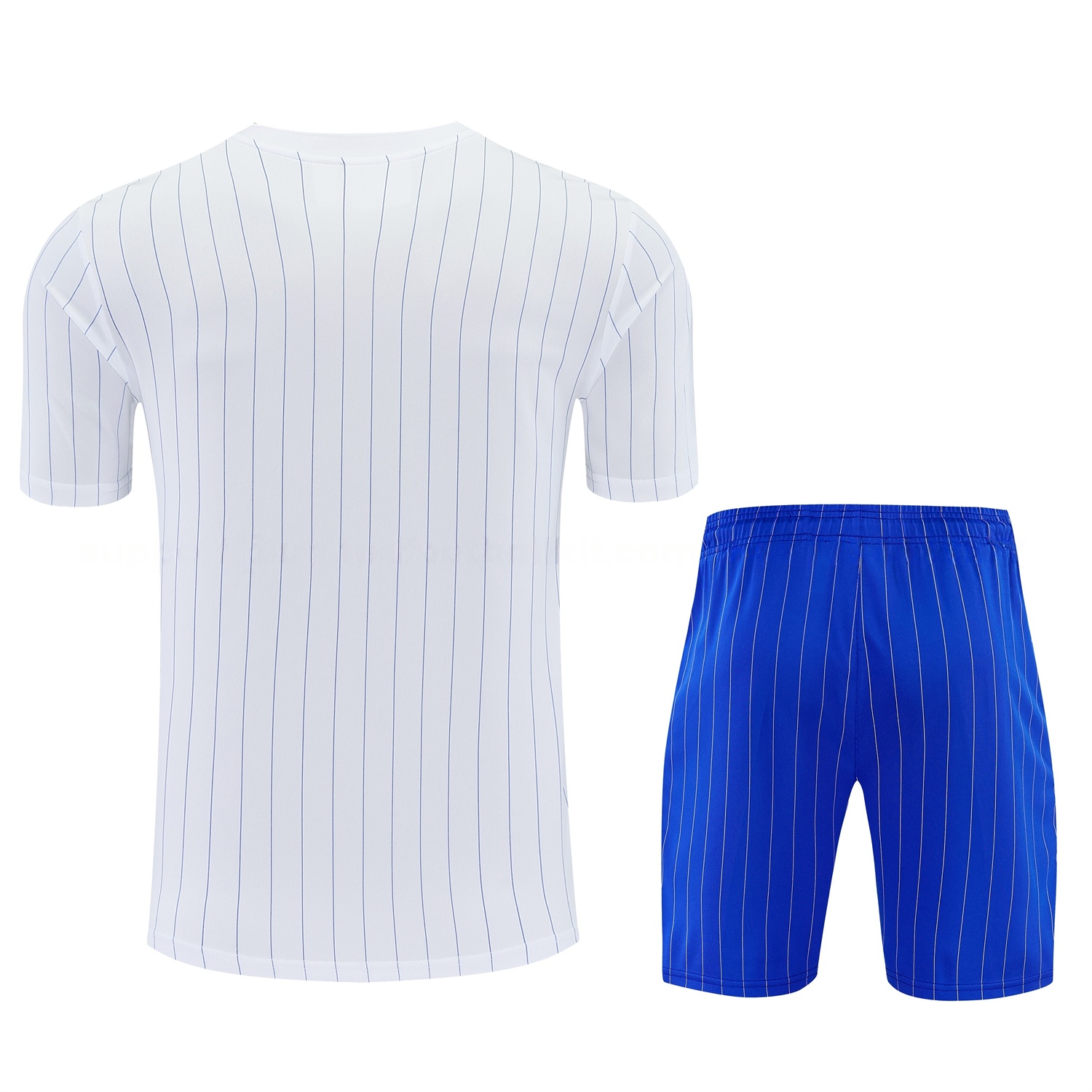 C.H.E.L.S.E.A 25-26 Retro Style Short-Sleeve Training Set - White Top & Blue Stripes Pants - JerseysGala