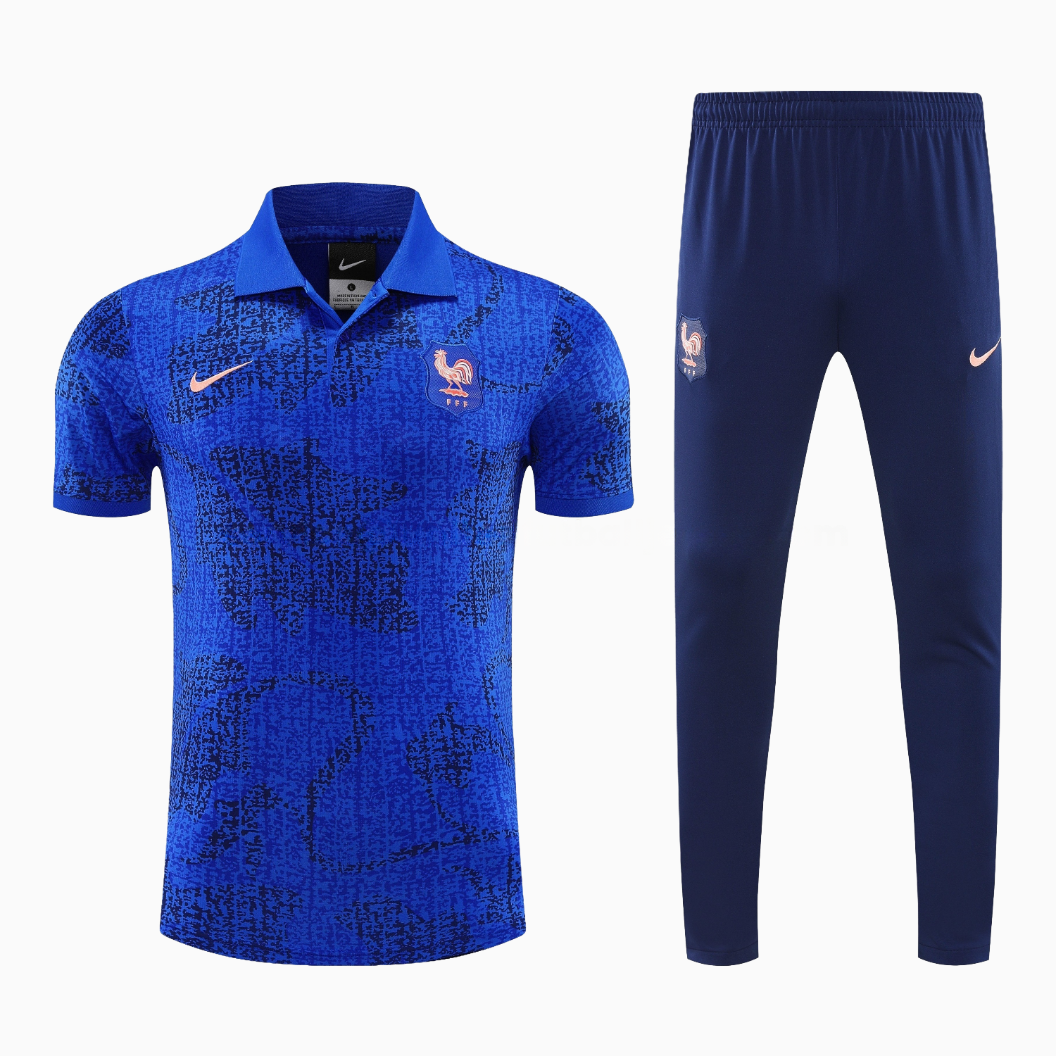 France 25-26 POLO Short-Sleeve Training Set - Ocean Blue Top and Dark Blue Pants - JerseysGala