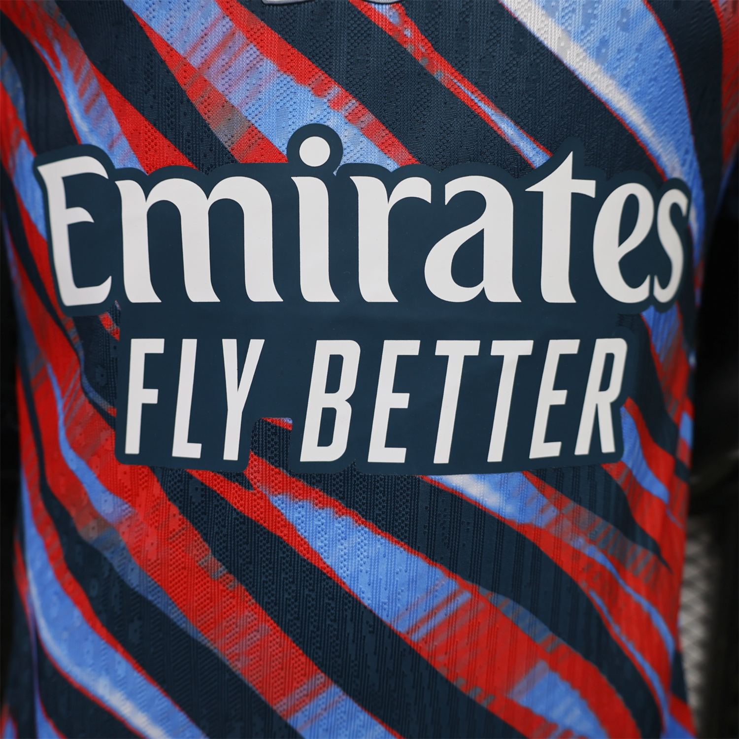 Arsenal 26-27 Red Blue Teal Diagonal Stripes Pre-Match Jersey - Player Version - JerseysGala