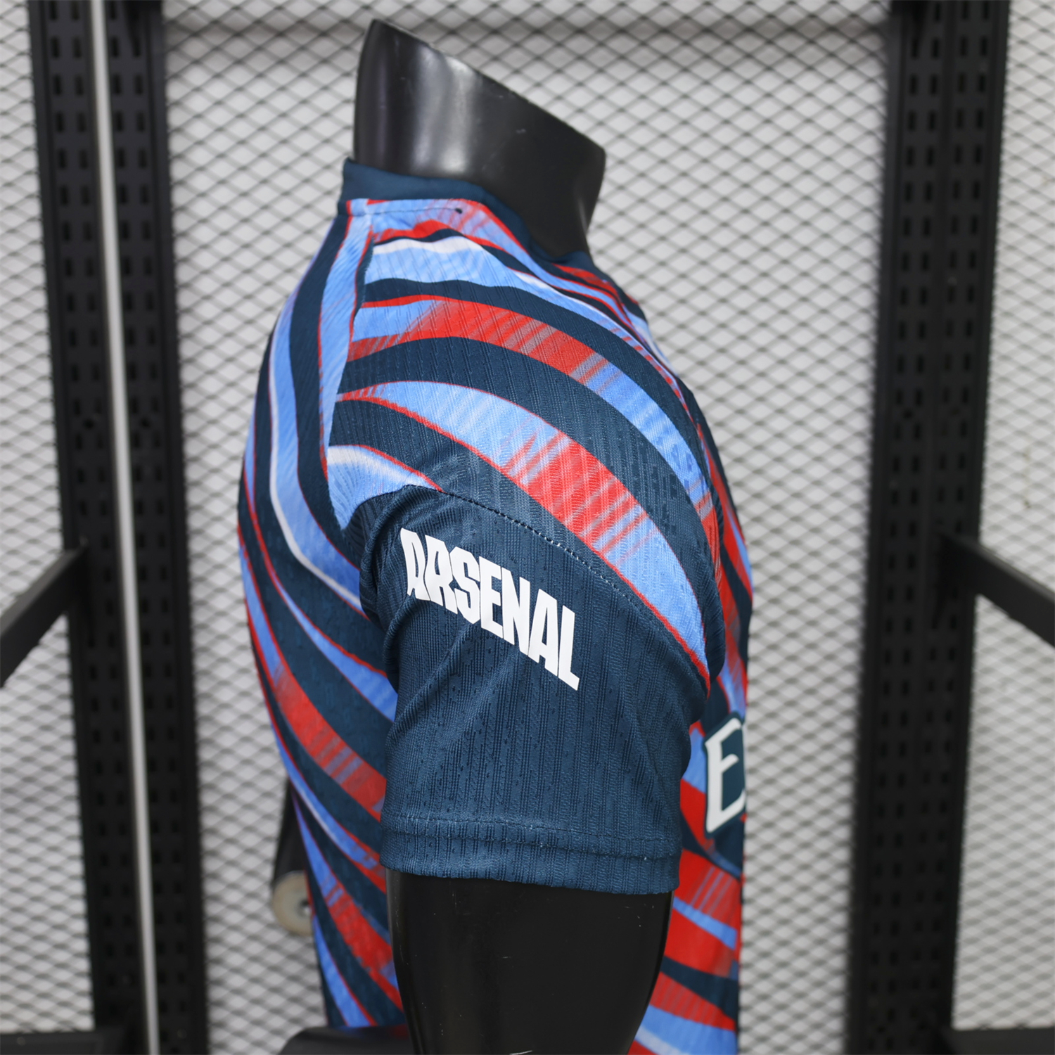 Arsenal 26-27 Red Blue Teal Diagonal Stripes Pre-Match Jersey - Player Version - JerseysGala