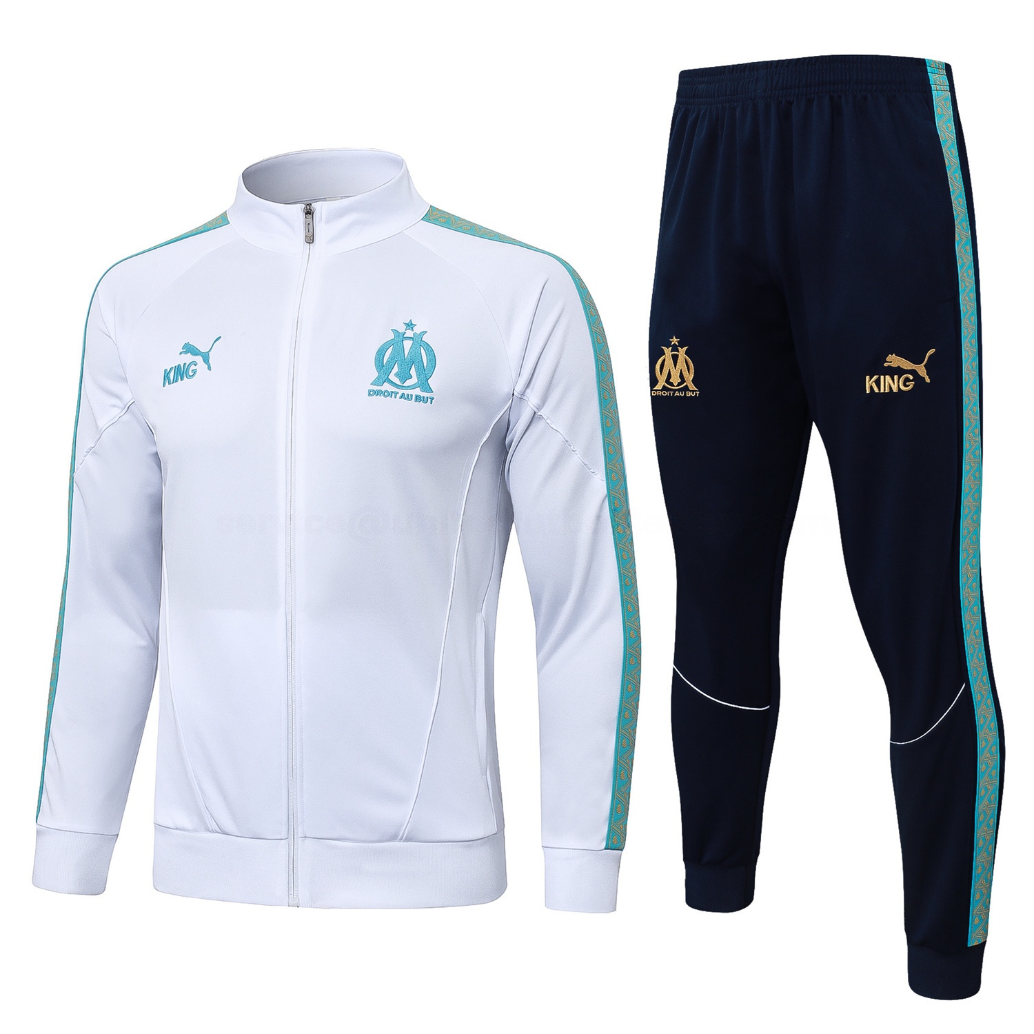 Marseille 25-26 Long Sleeve Training Set - White Top & Dark Blue Pants - JerseysGala