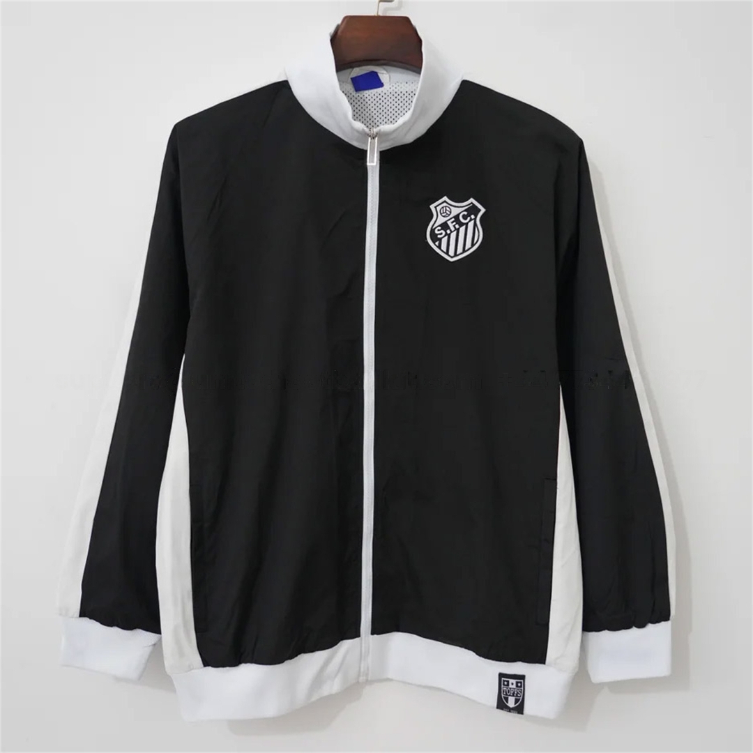 Santos 26-27 Black With White Edges Windbreaker Jacket - JerseysGala