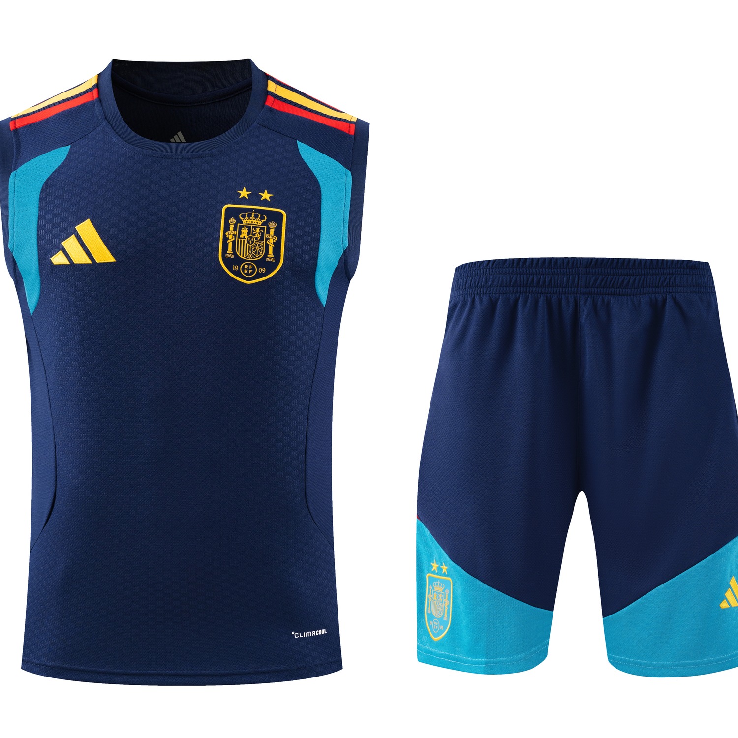 Spain 2026 Two Stars Vest Training Set - Deep Blue Vest and Shorts - JerseysGala