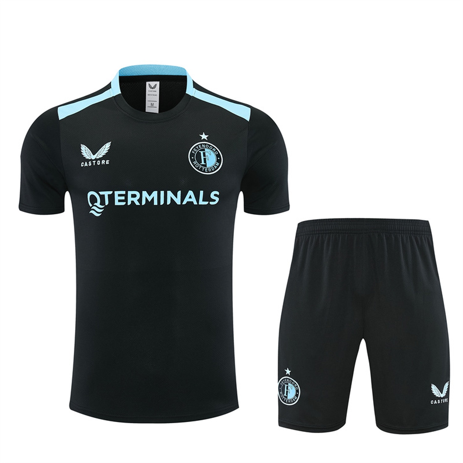 Feyenoord 26-27 Kids Short-Sleeve Training Set - Black Top & Black Shorts - JerseysGala