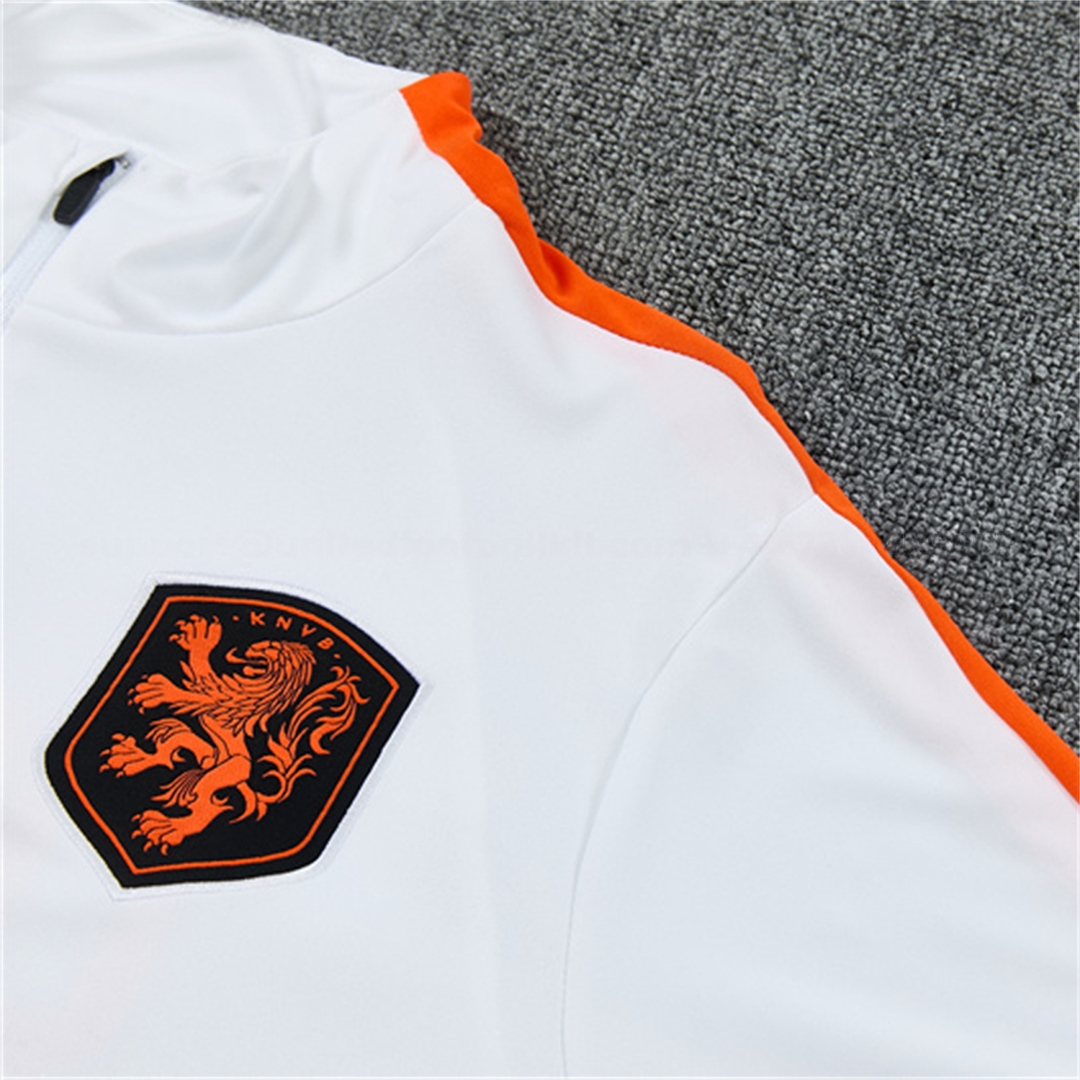 Netherlands 2026 Long Sleeves Training Set - White With Orange Accents Top & Black Pants - JerseysGala