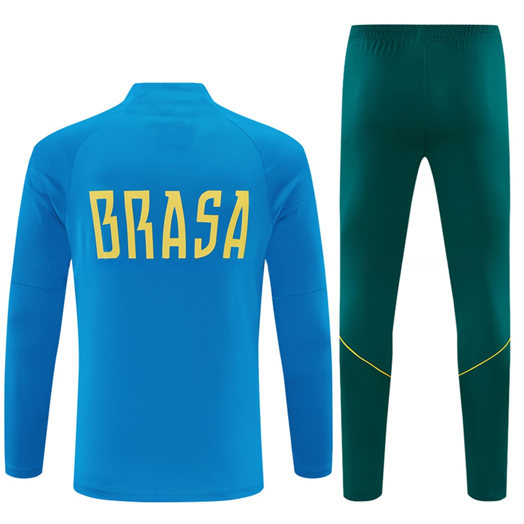 Brazil 2026 Long Sleeve Training Set - Sky Blue Top & Dark Green Pants - JerseysGala