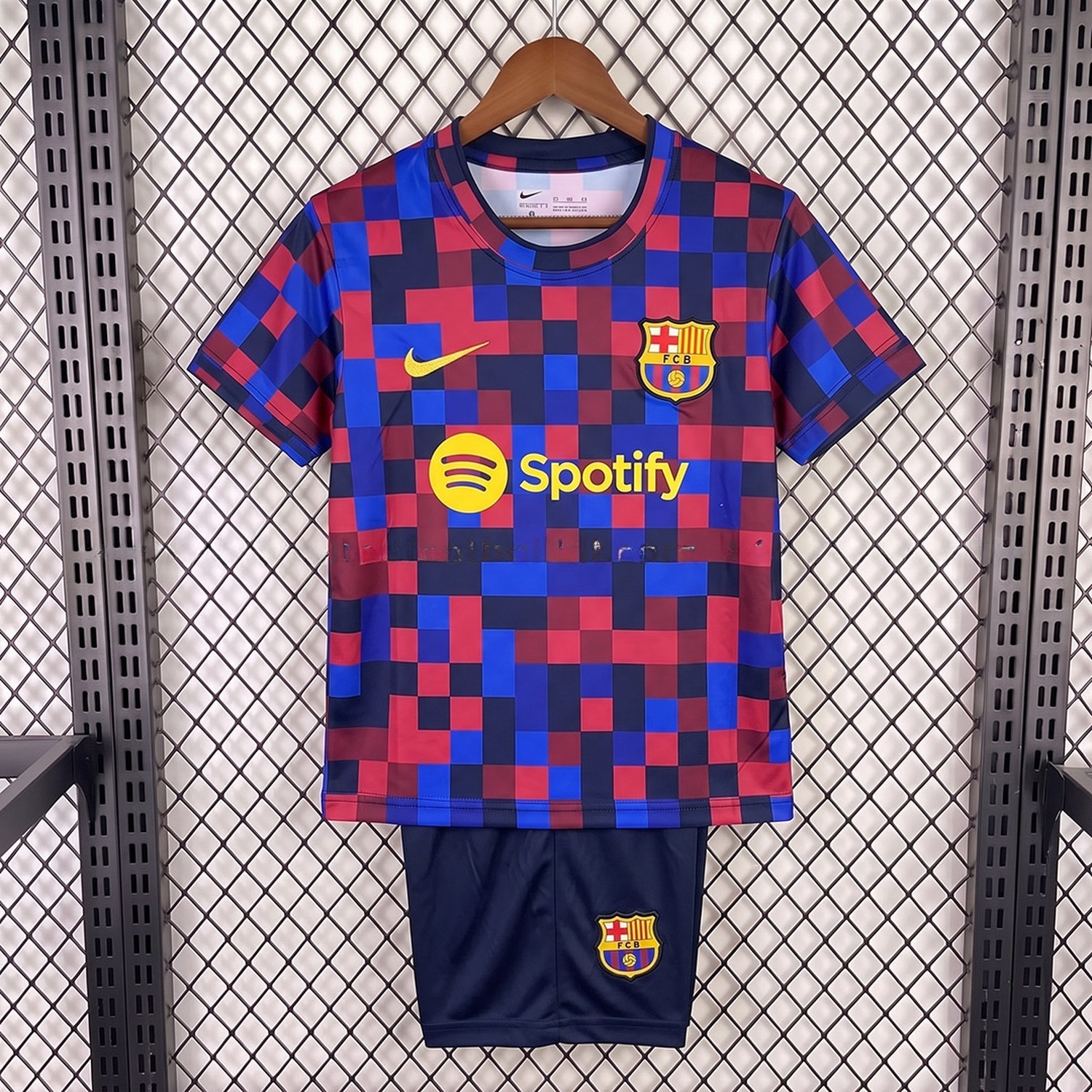 Barcelona 26-27 Red Blue Lattice Pre-Match Kids Kit - JerseysGala