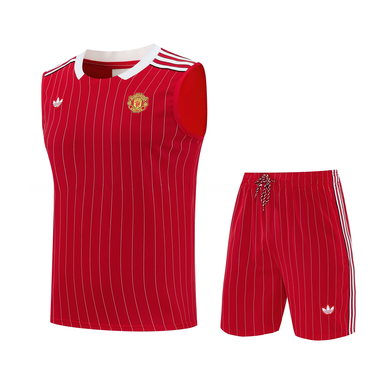Manchester United 25-26 Retro Style Vest Training Set - Red With White Stripes Top & Pants - JerseysGala