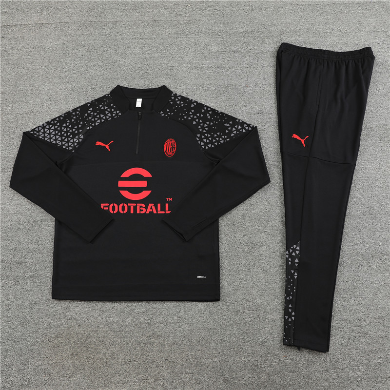 AC Milan 23-24 Kids Long Sleeve Training Set Black and Red - JerseysGala
