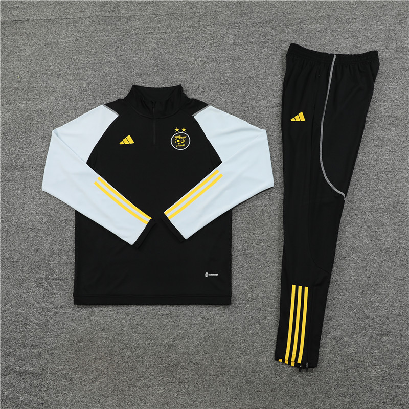 Algeria 23-24 Kids Long Sleeve Training Set Black and White - JerseysGala