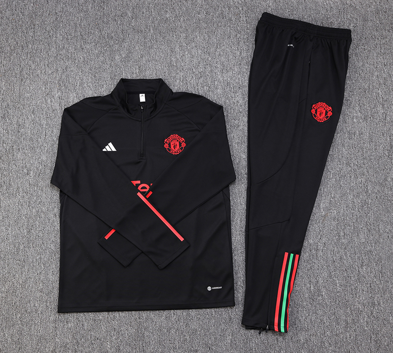 Manchester United 23-24 Long Sleeve Training Set -Black and Red - JerseysGala